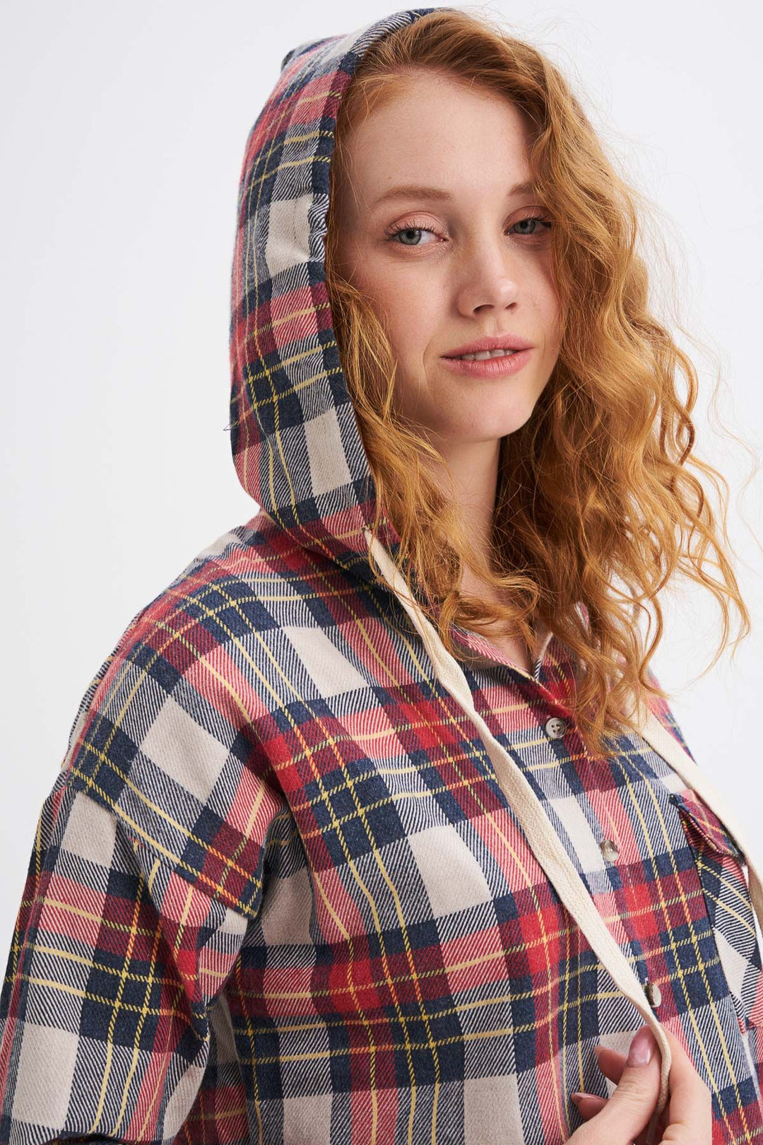 Kapüşonlu Ekose Gömlek Kırmızı