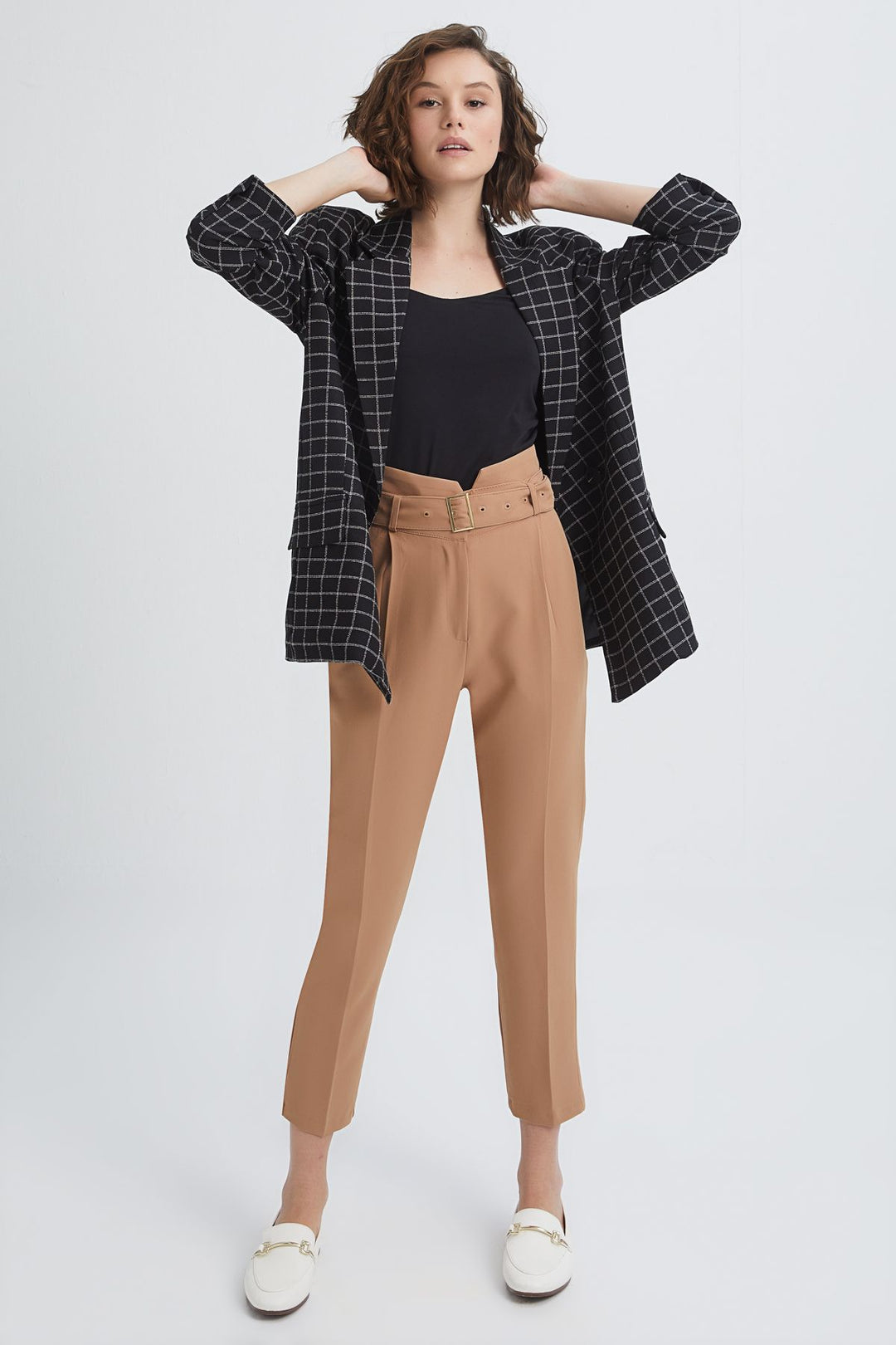 Checkered Oversize Blazer Jacket Black