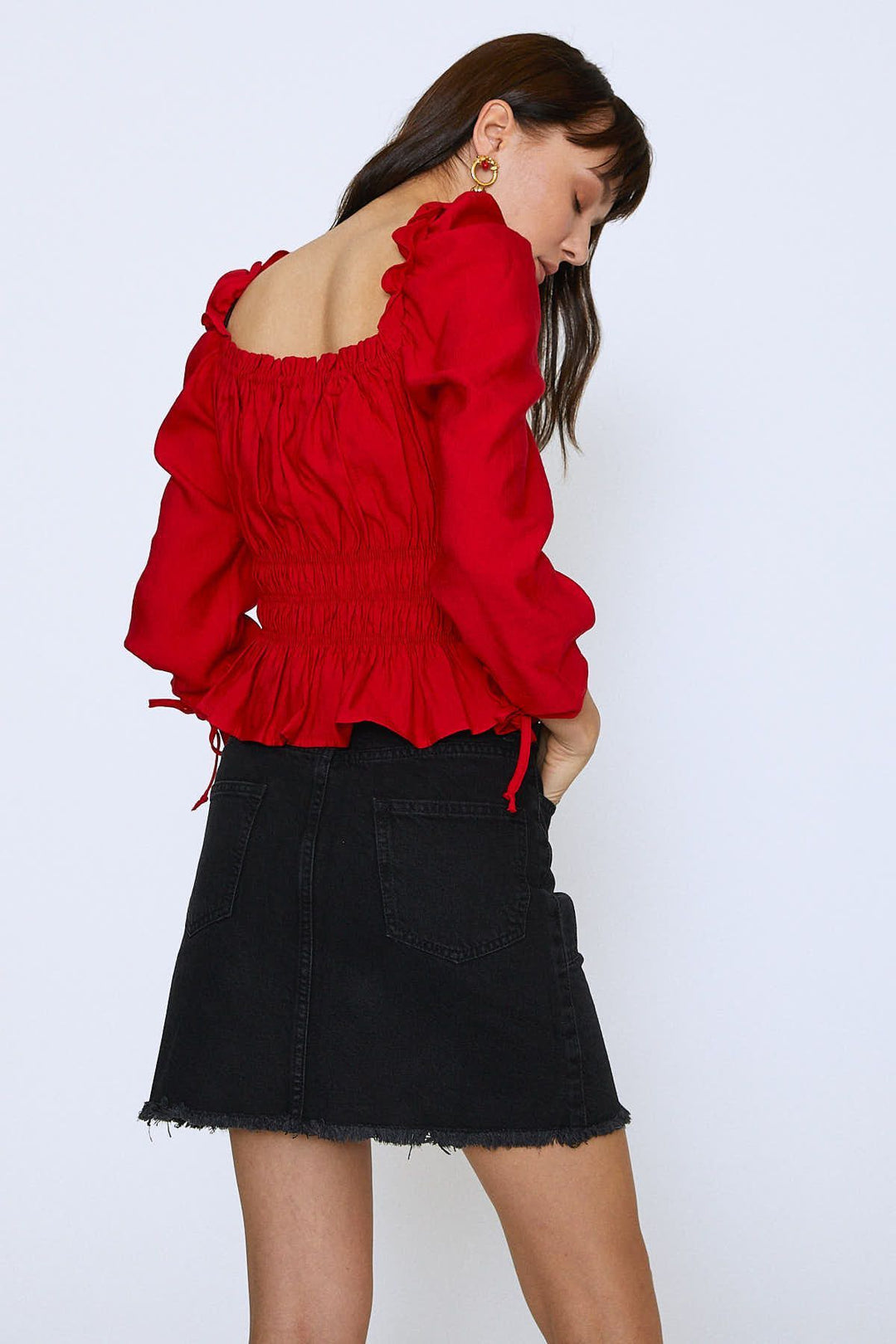 Watermelon Sleeve Square Collar Gipeal Blouse Red