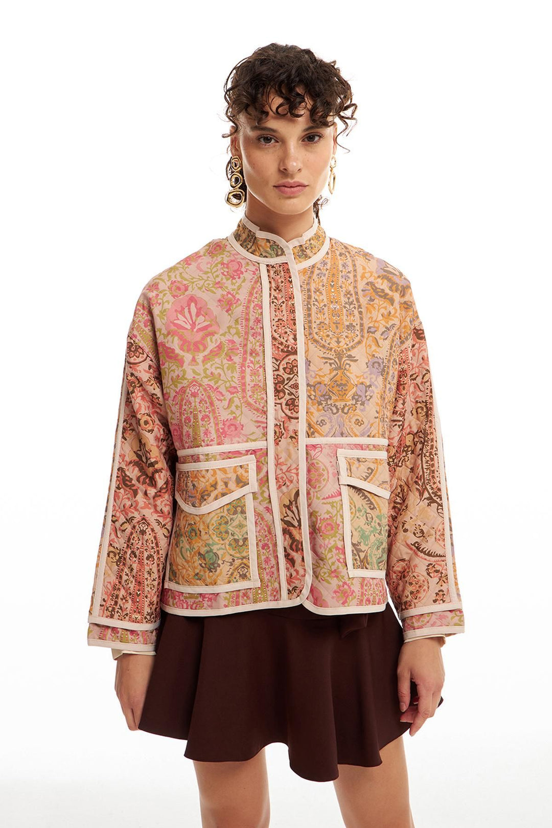 Patterned Quilted Jacket Powder