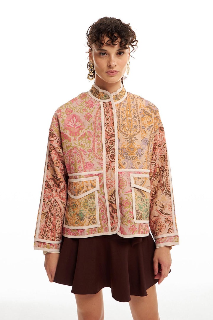 Patterned Quilted Jacket Powder