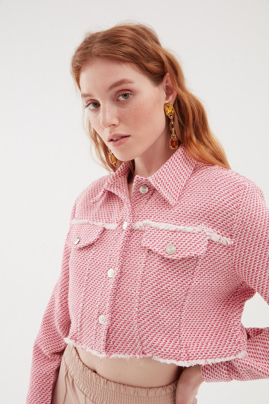 Tweed Crop Jacket Pink
