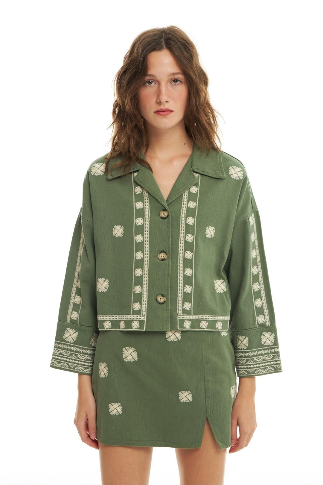 Embroidery Detailed Jacket Khaki