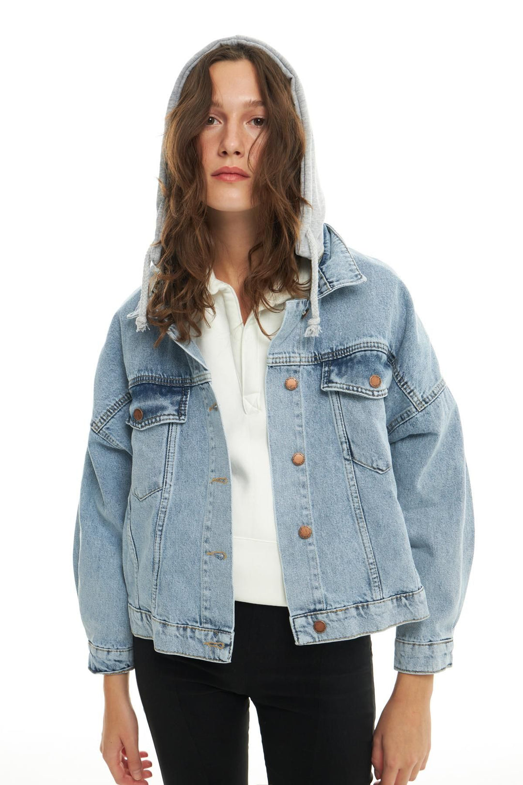 Hooded Oversize Denim Jacket Blue