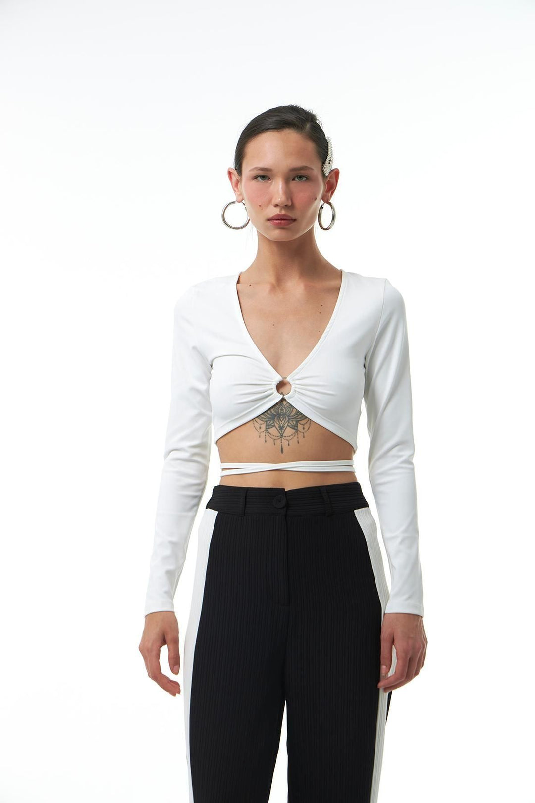 Low-cut V-Neck Blouse White