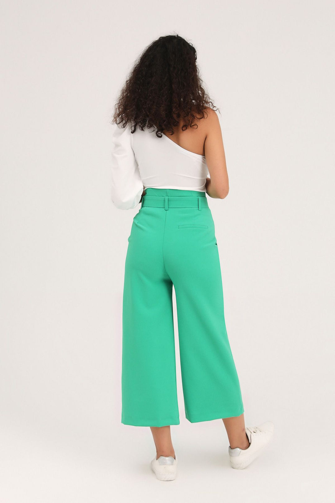 Kemerli Bol Paça Pantolon Yeşil