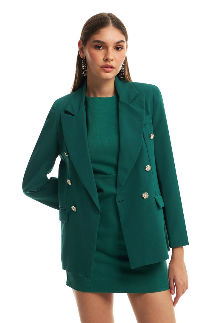 Düğme Detaylı Blazer Ceket Koyu Yeşil