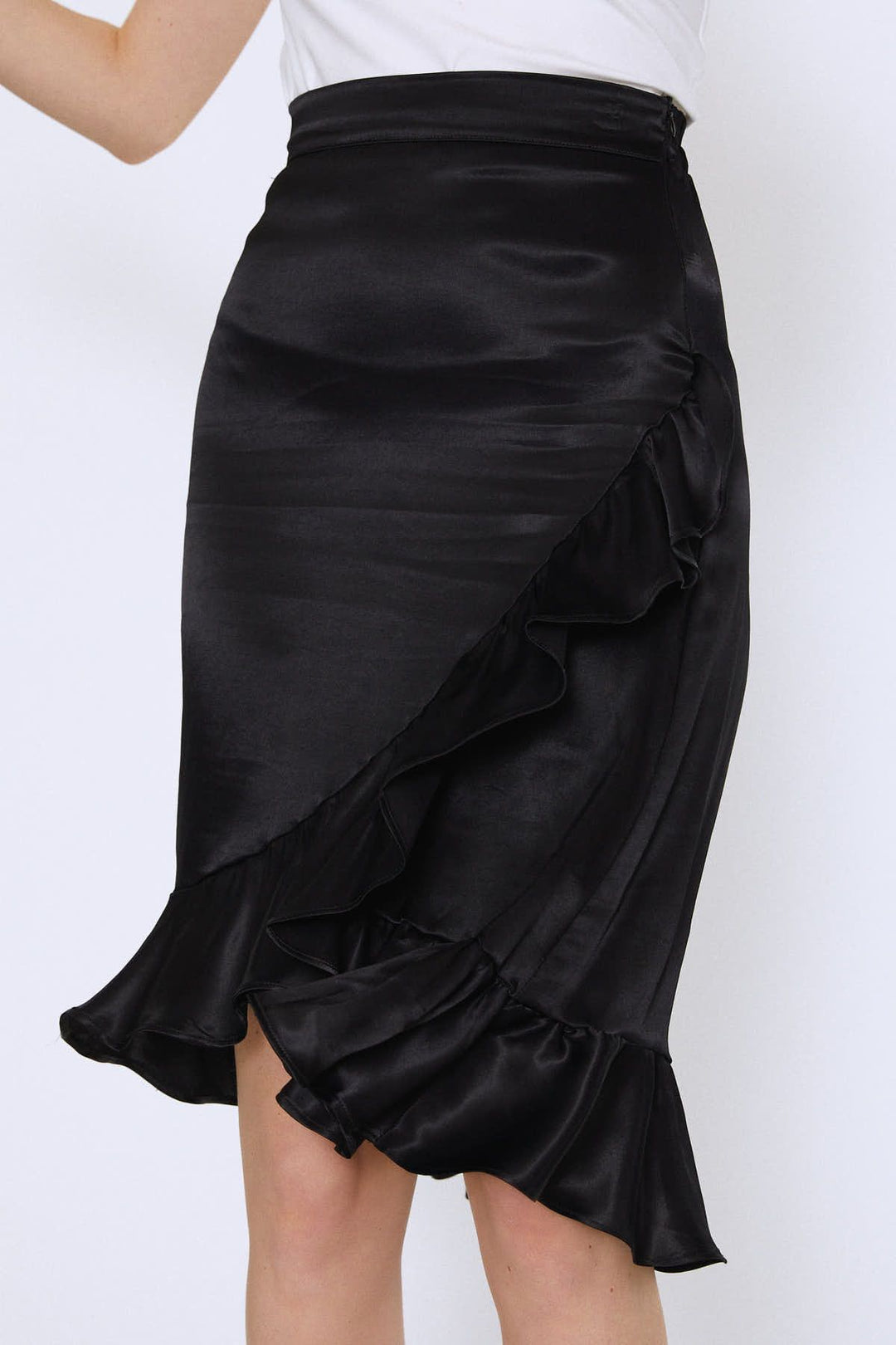 Ruffle Midi Skirt Black