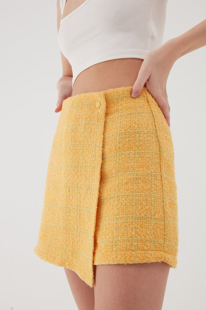 Tüvit Desenli Mini Şort Etek Açık Oranj