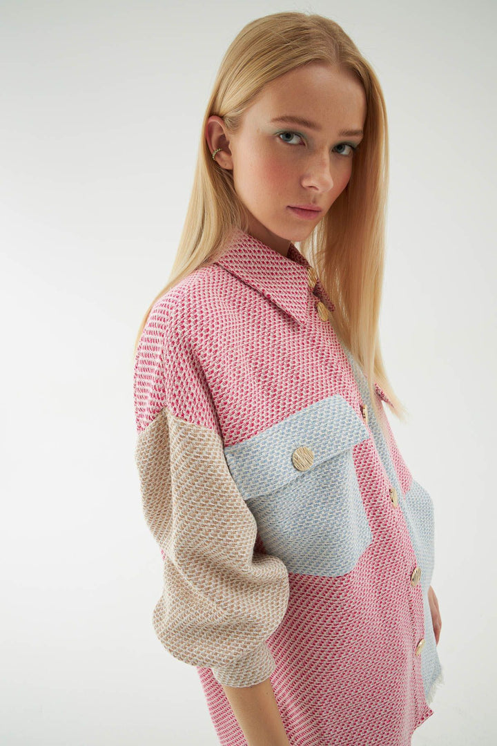 Tweed Pocket Oversize Shirt Beige