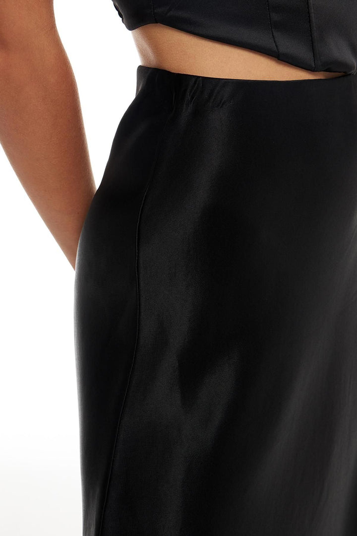 Satin Midi Skirt Black