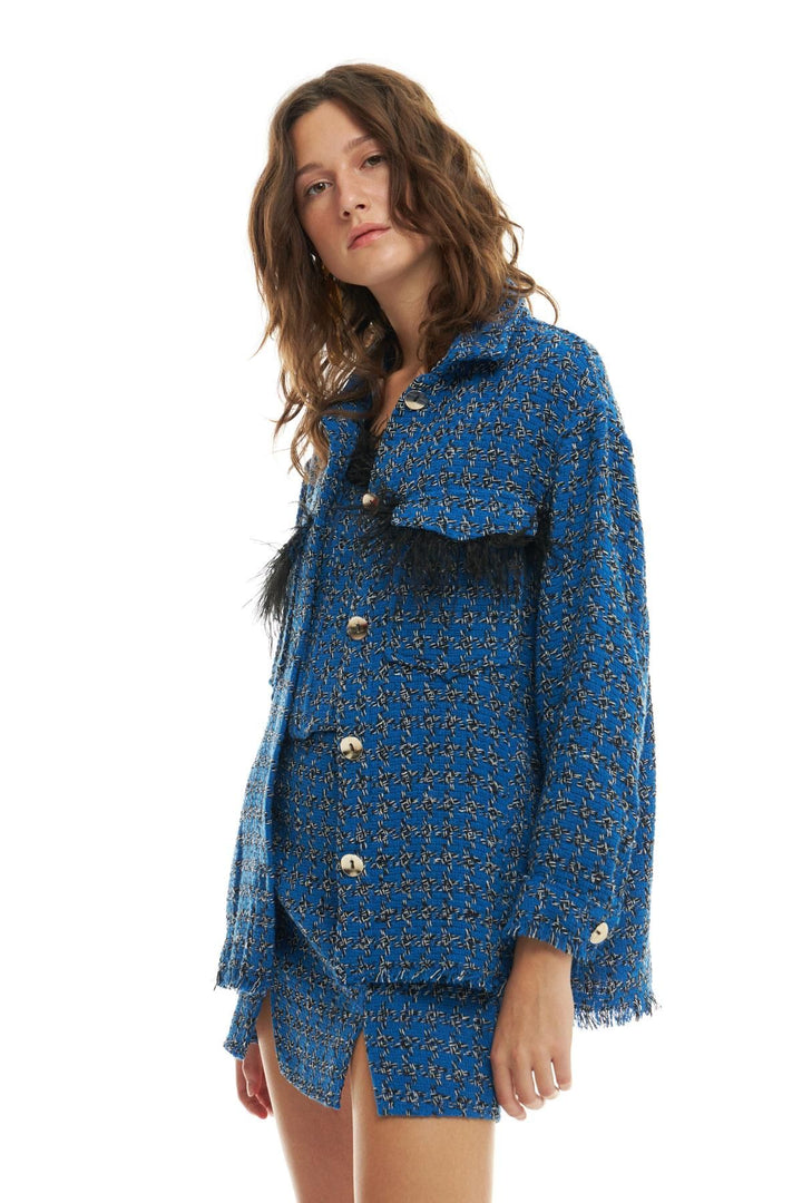 Tüylü Cepli Gömlek Koyu Mavi