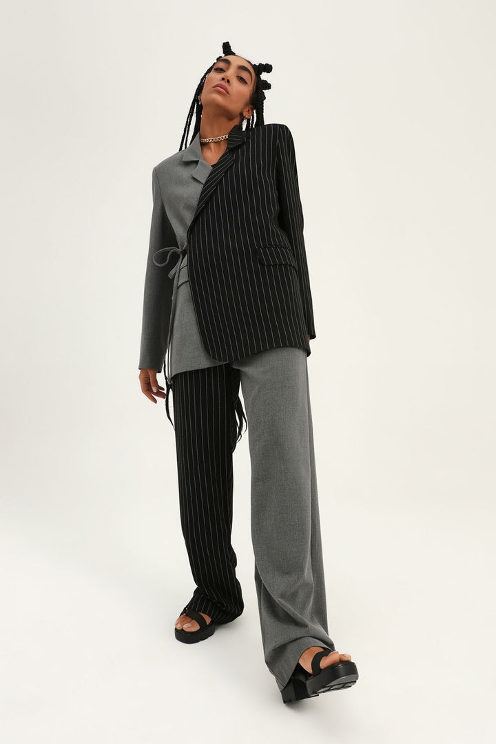 İki Renkli Kruvaze Ceket Gri