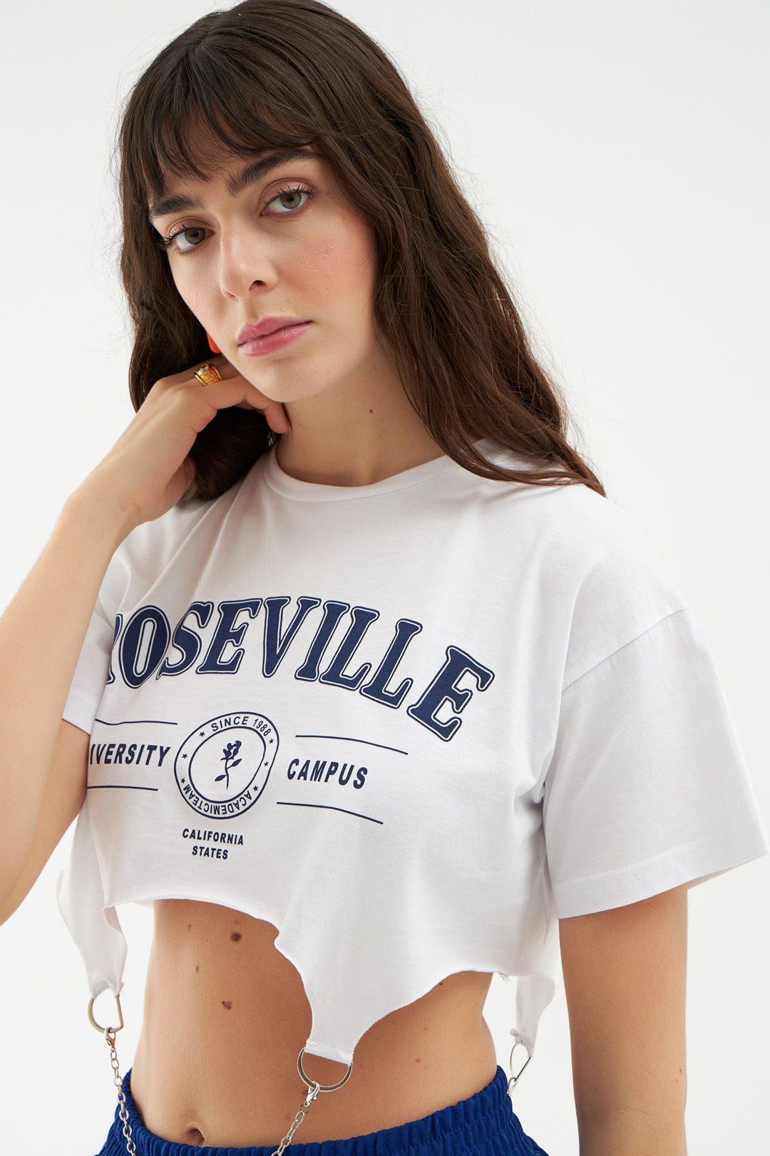 Chain Detailed Crop T-Shirt White