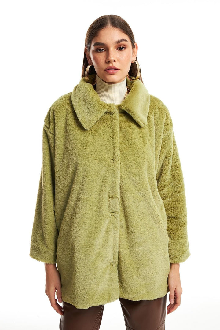 Cepli Peluş Mont Yeşil