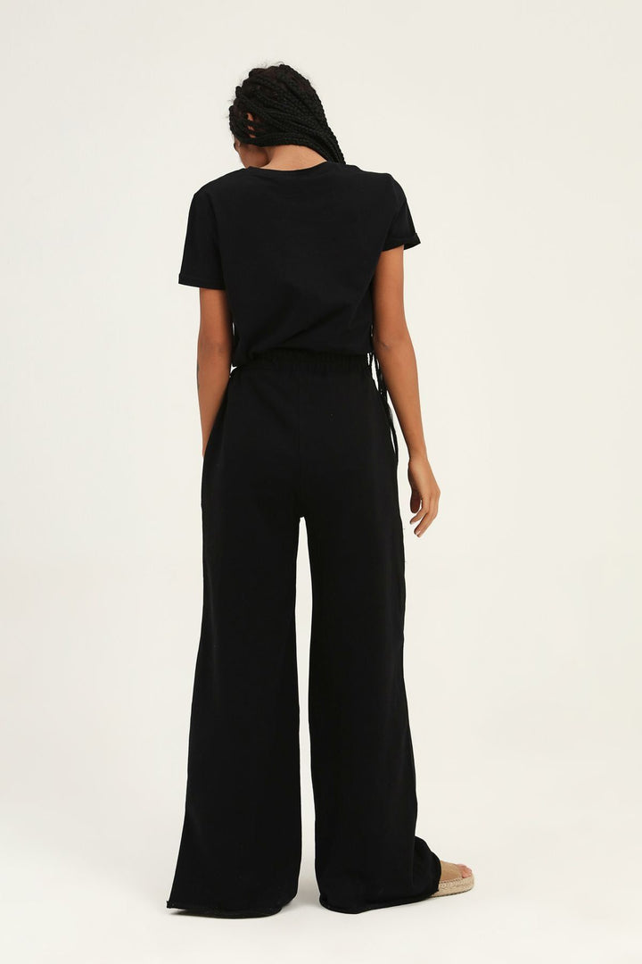 Ripped Detailed Tracksuit Black with Elastic Waist