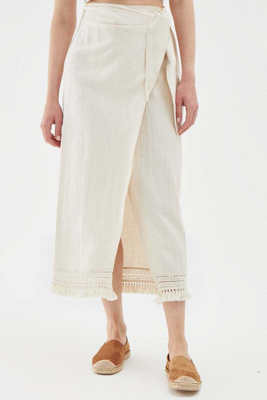 Tassel Detailed Wrapped Skirt Natural