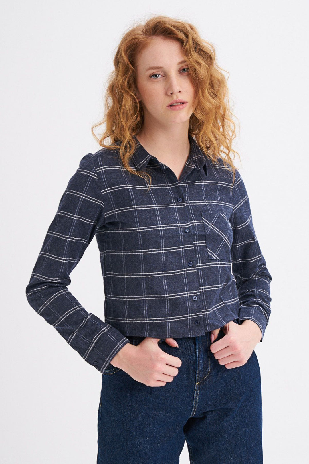 Tek Cepli Ekose Gömlek Lacivert