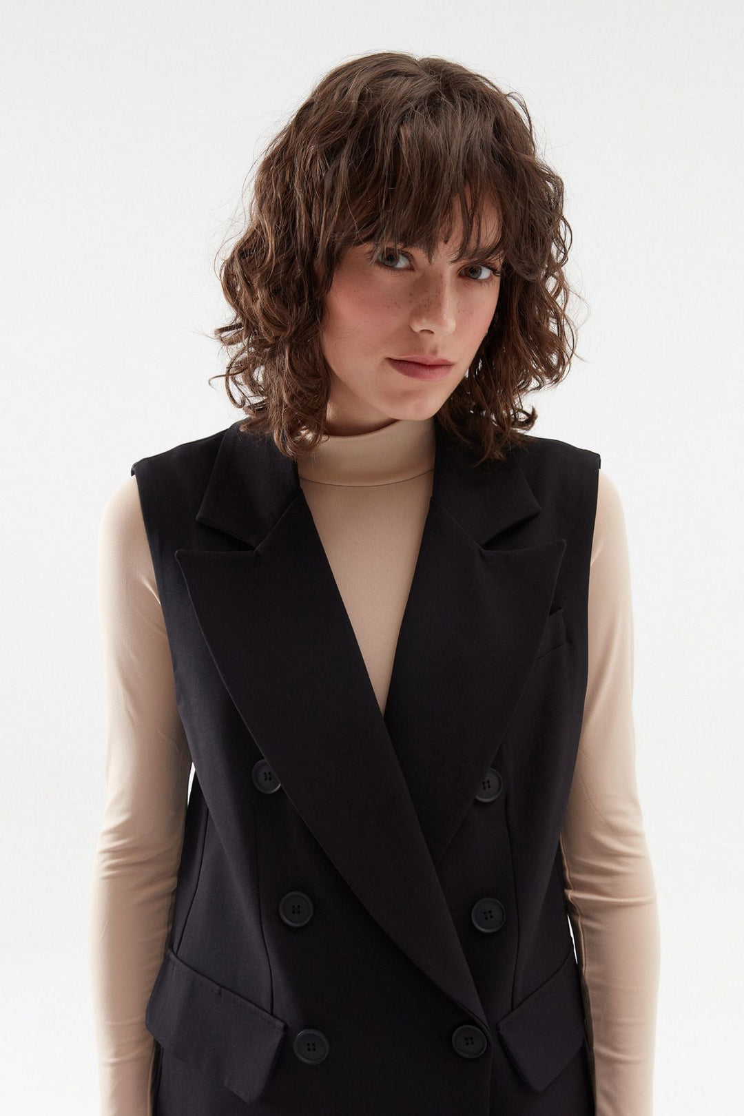 Kruvaze Yelek Ceket Siyah