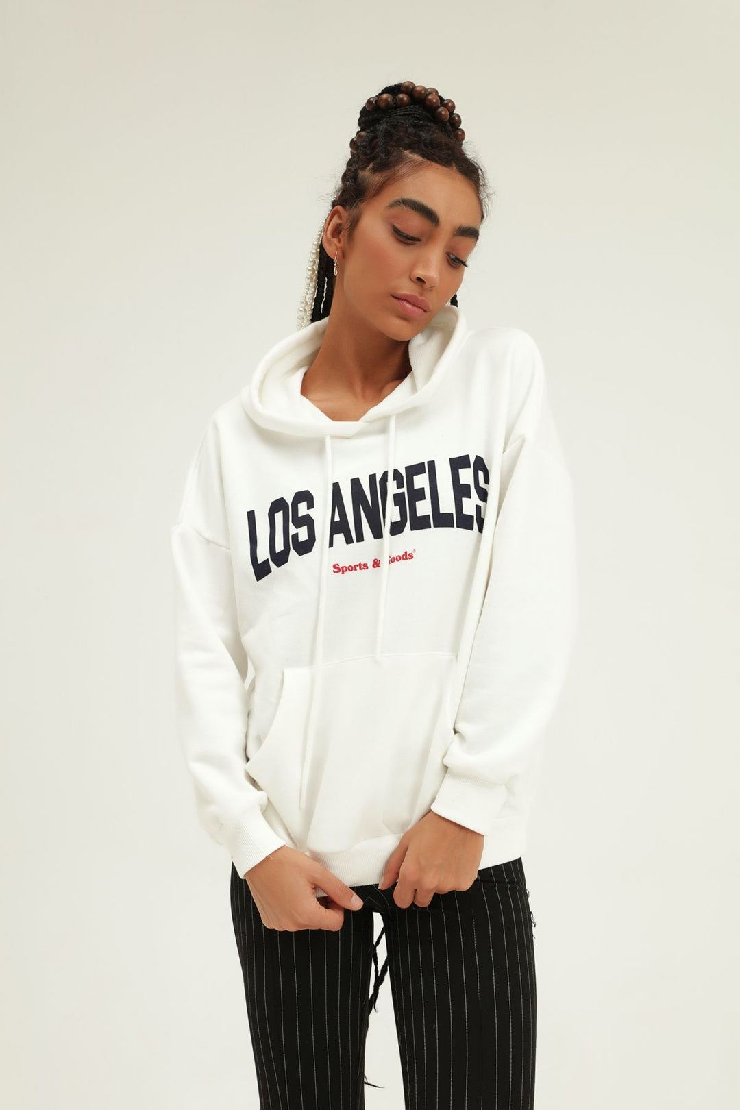 Printed Hoodie Sweatshirt White