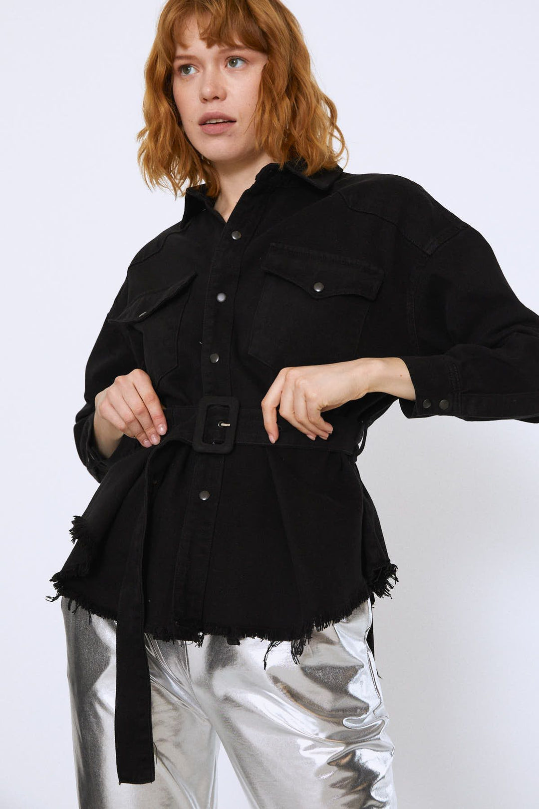 Belted Gabardine Jacket Black