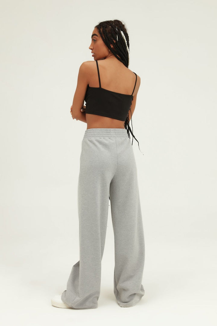 Elastic Waist Wide Leg Tracksuit Gray