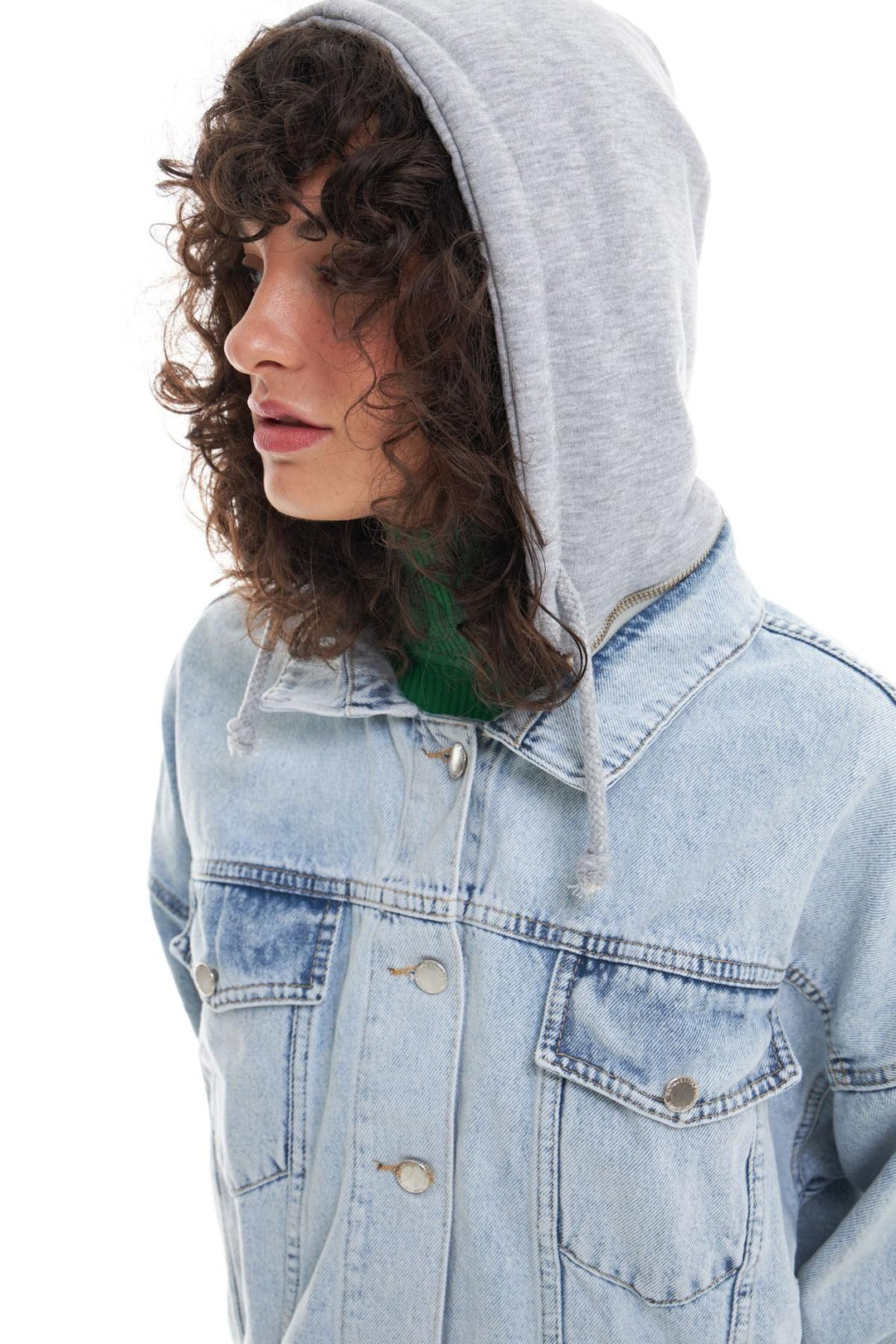 Hooded Oversize Denim Jacket Ice Blue