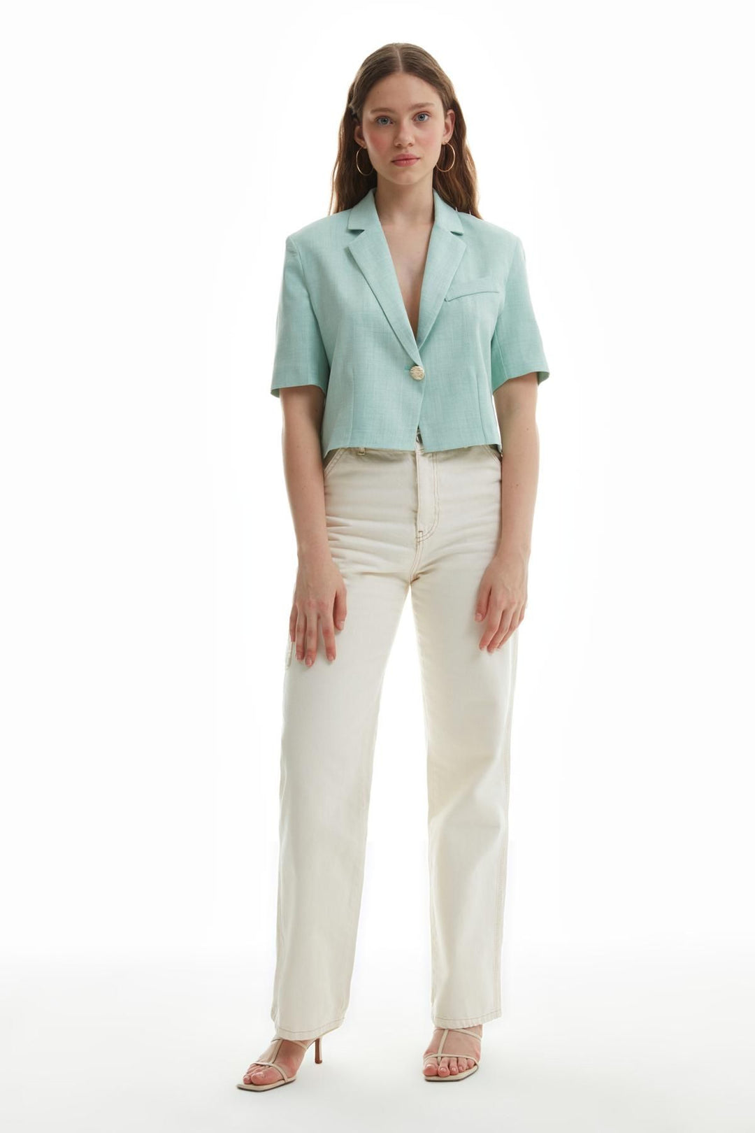 Vatkalı Crop Blazer Ceket Apple Mint