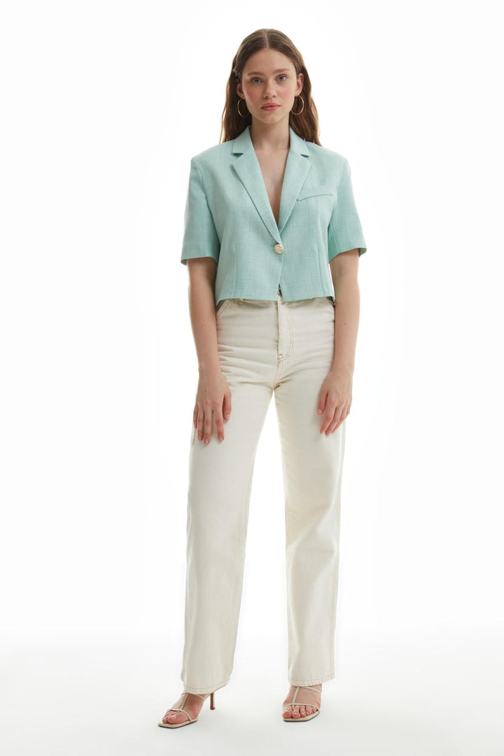 Vatkalı Crop Blazer Ceket Apple Mint