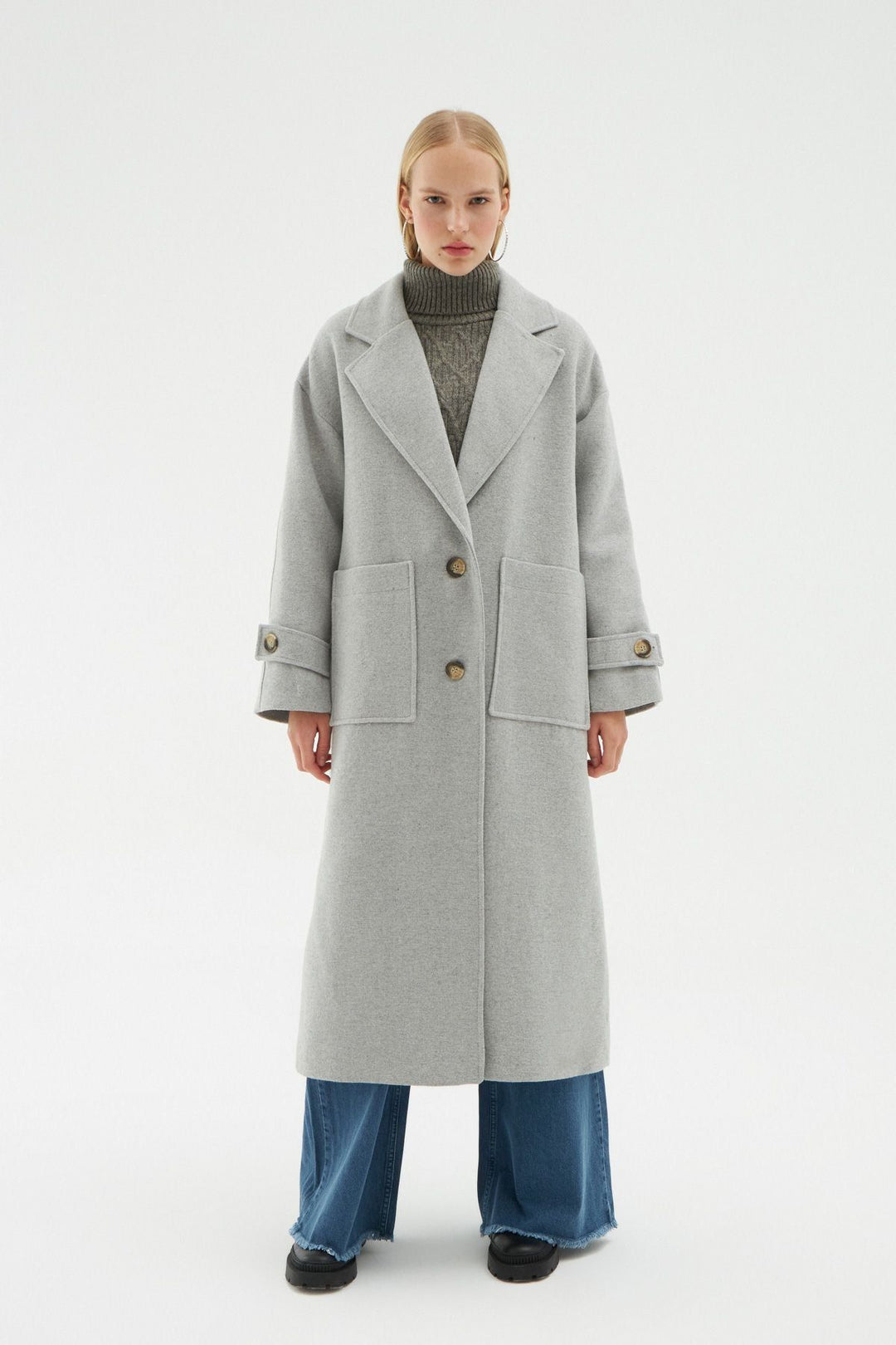 Pocket Long Oversize Coat Gray