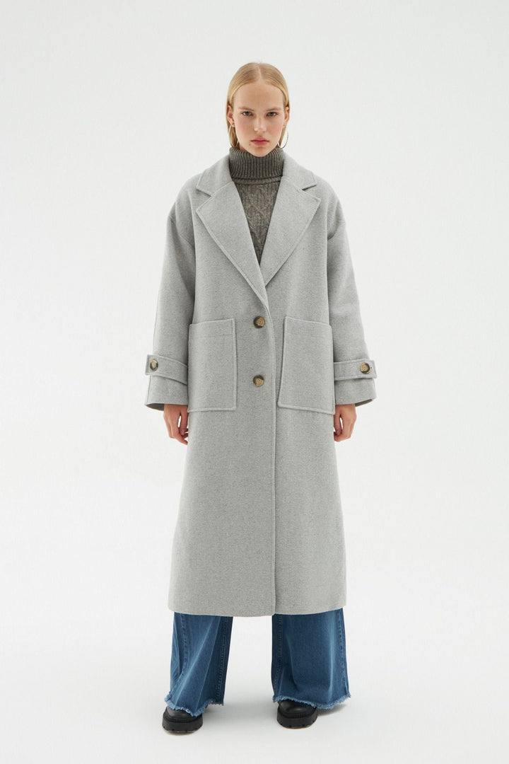 Pocket Long Oversize Coat Gray
