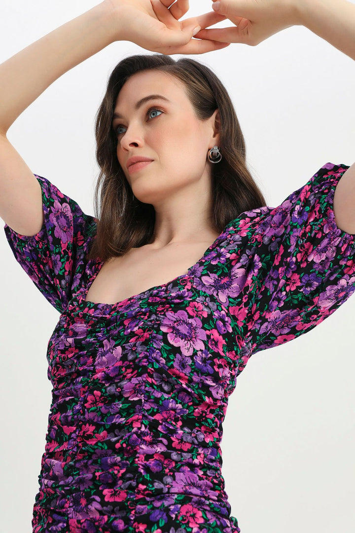 Patterned Watermelon Sleeve Dress Purple