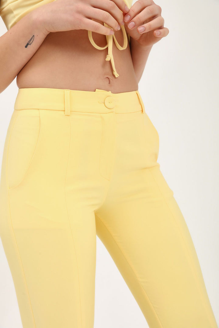 İspanyol Paça Yüksek Bel Pantolon Sarı