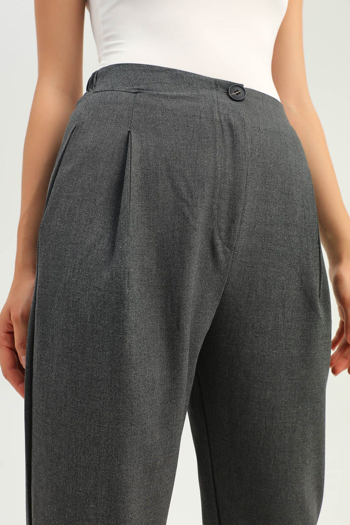 Yüksek Bel Beli Lastikli Pantolon Antrasit