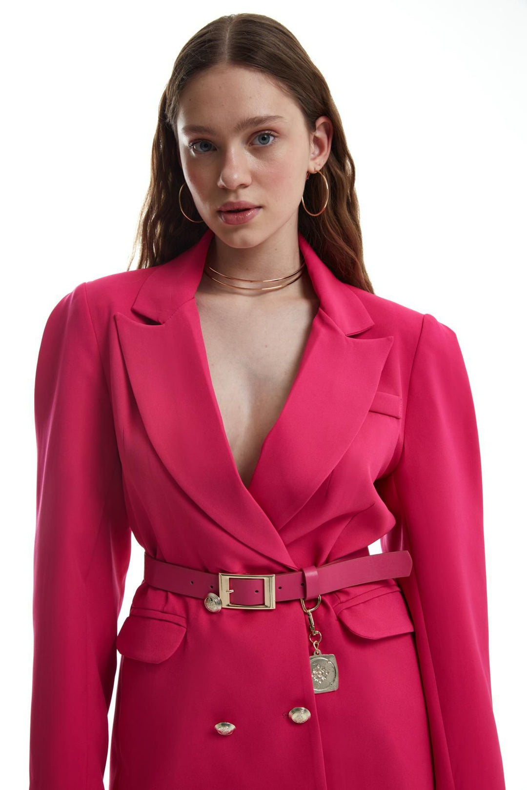 Kemer Detaylı Blazer Ceket Fuşya