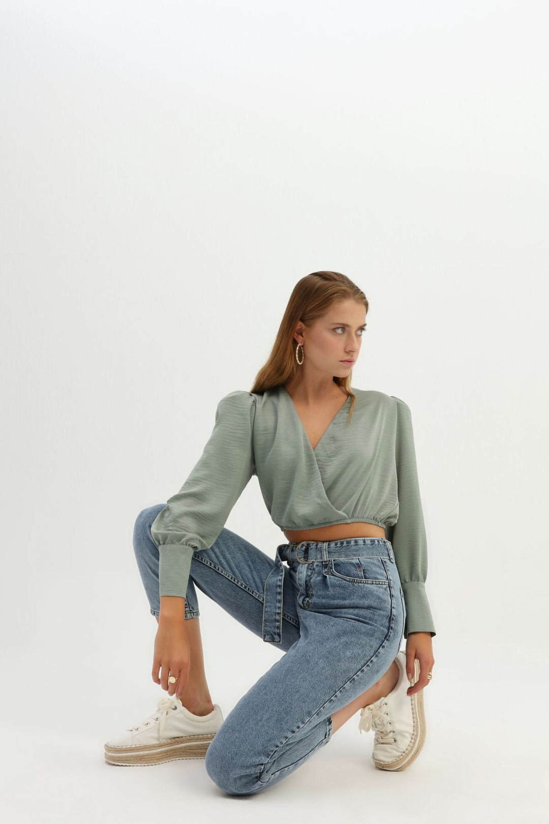 Kemerli Mom Jean Açık Mavi