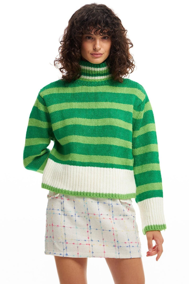 Çizgili Boğazlı Kazak Yeşil