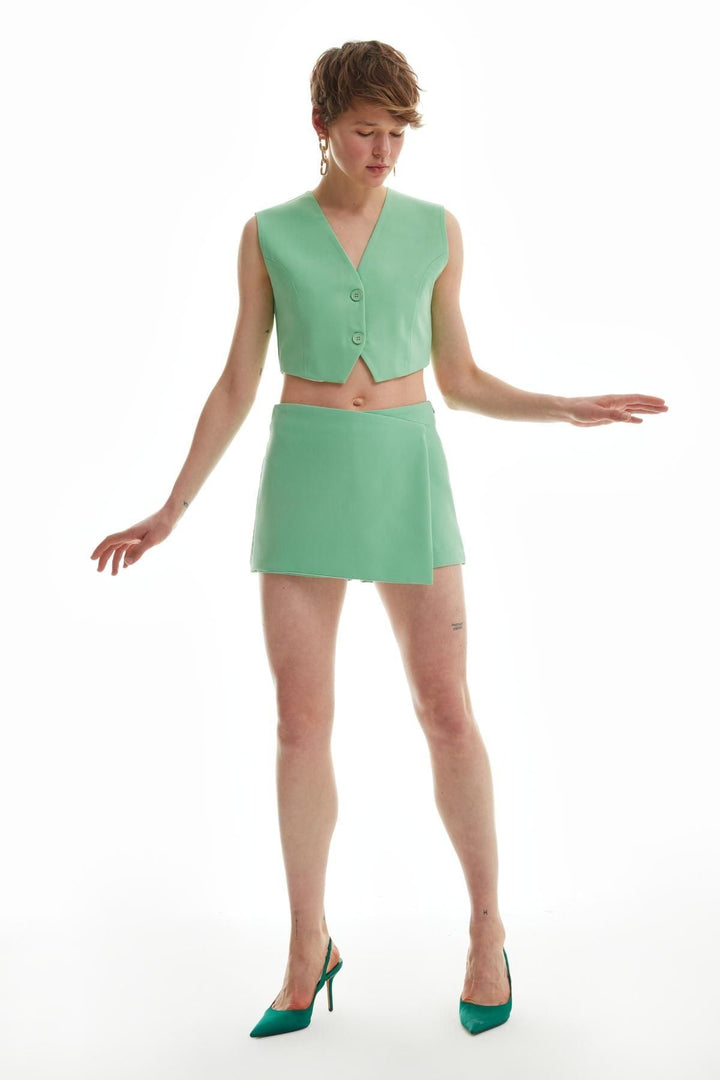 Düğmeli Kısa Yelek Apple Mint