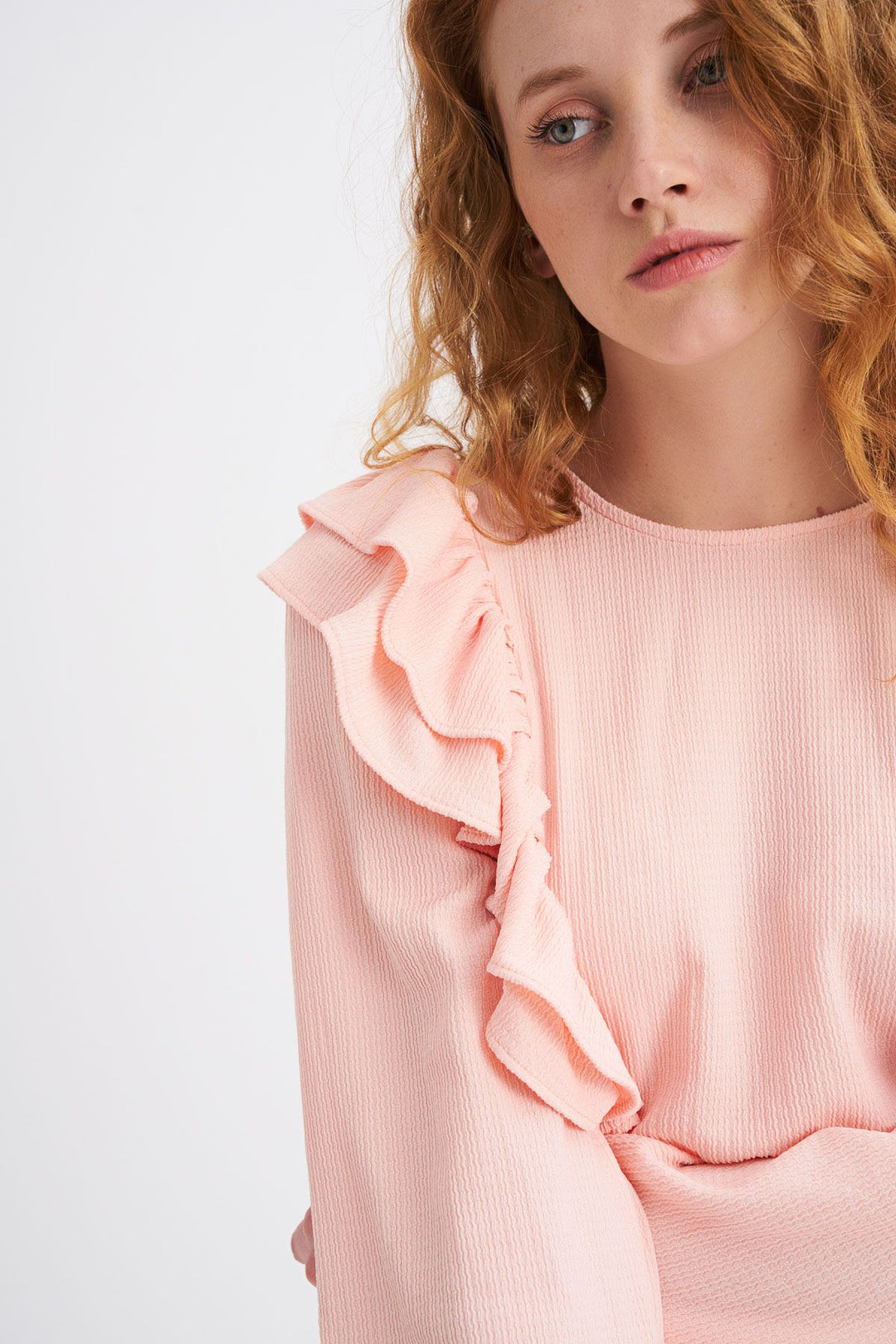 Frilled Crop Blouse With Waist Gipey Powder