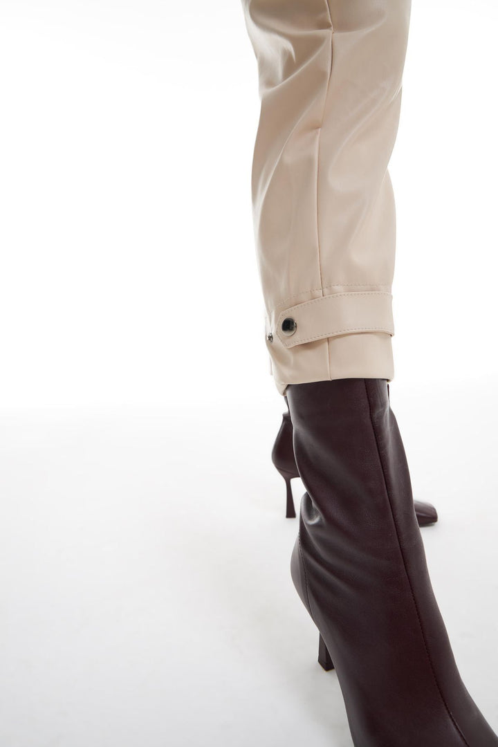 Leather Jogger Stone with Snap Snap Leg