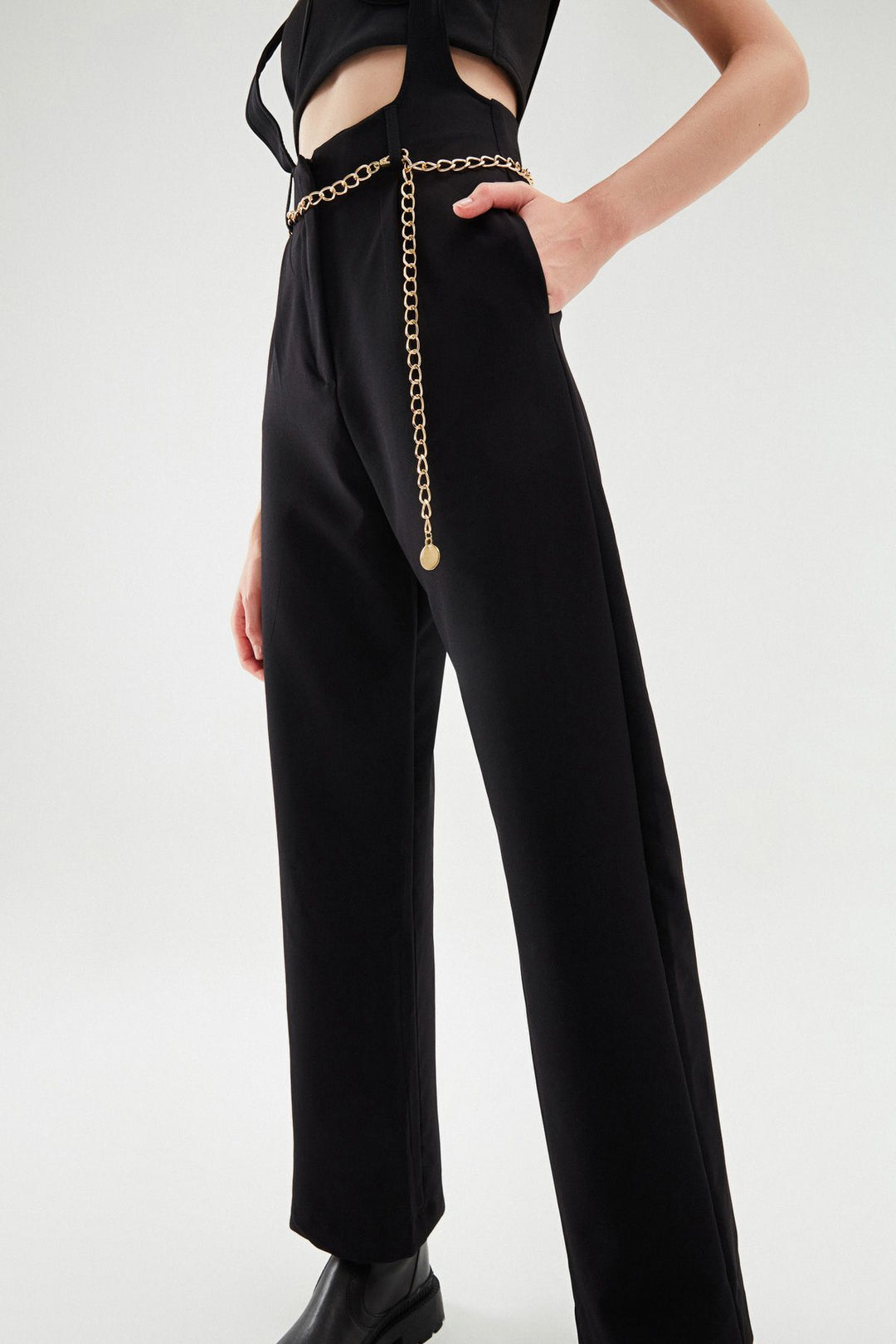 Chain Detailed Salopet Trousers Black