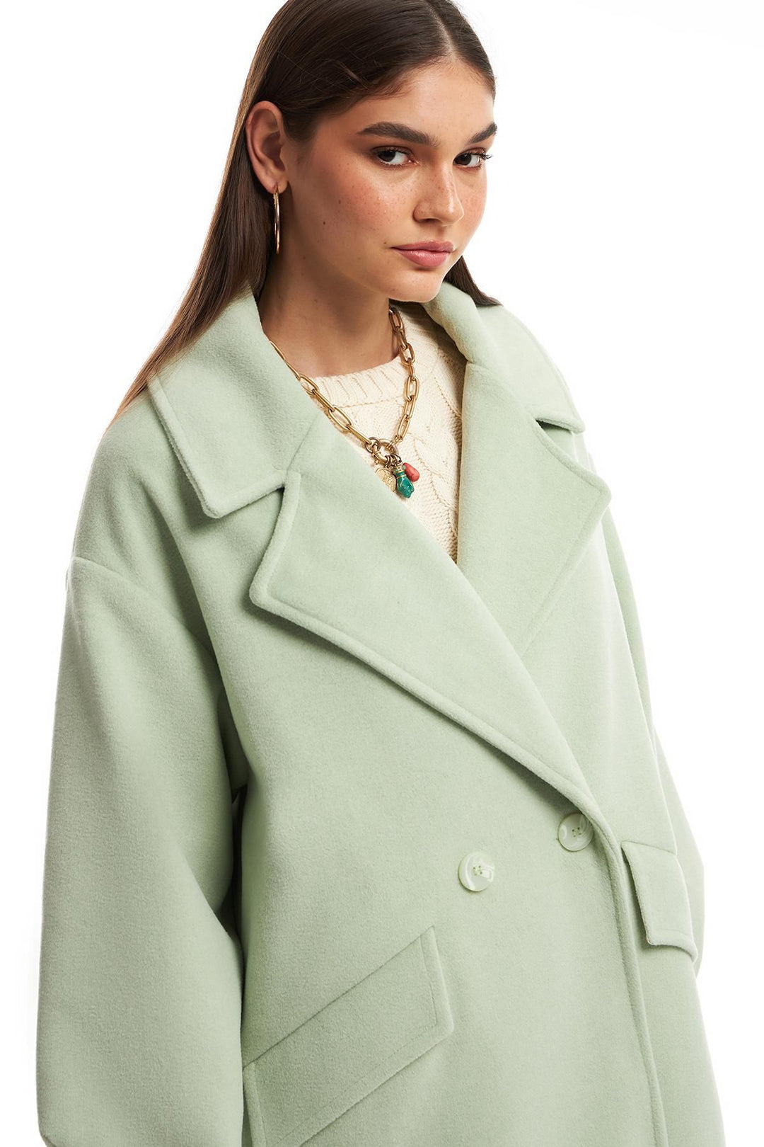 Double Breasted Collar Oversize Coat Mint