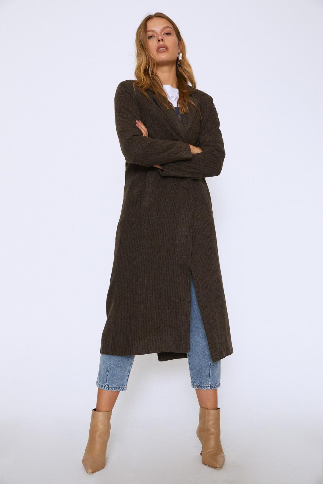 Uzun Kaşe Kaban Kahverengi