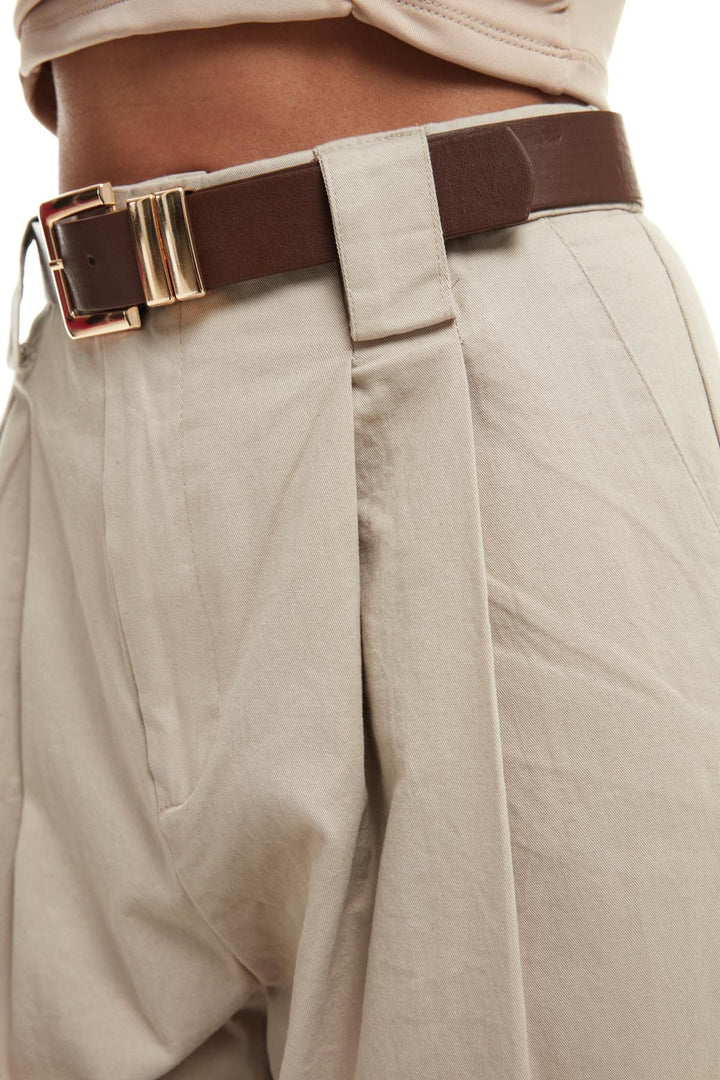 Belt Detailed Trousers Stone