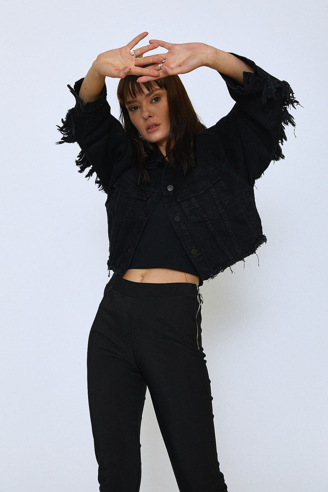 Tassel Detailed Denim Jacket Anthracite