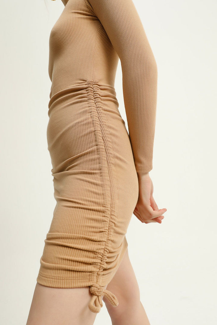 Pleated Midi Dress Beige