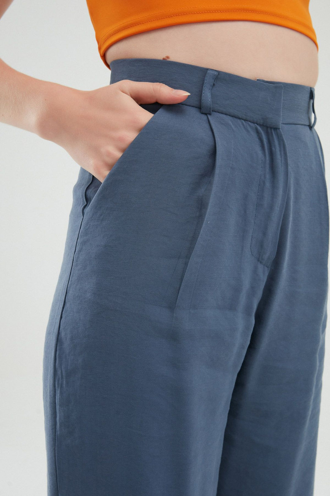 Yüksel Bel Bol Paça Pantolon İndigo