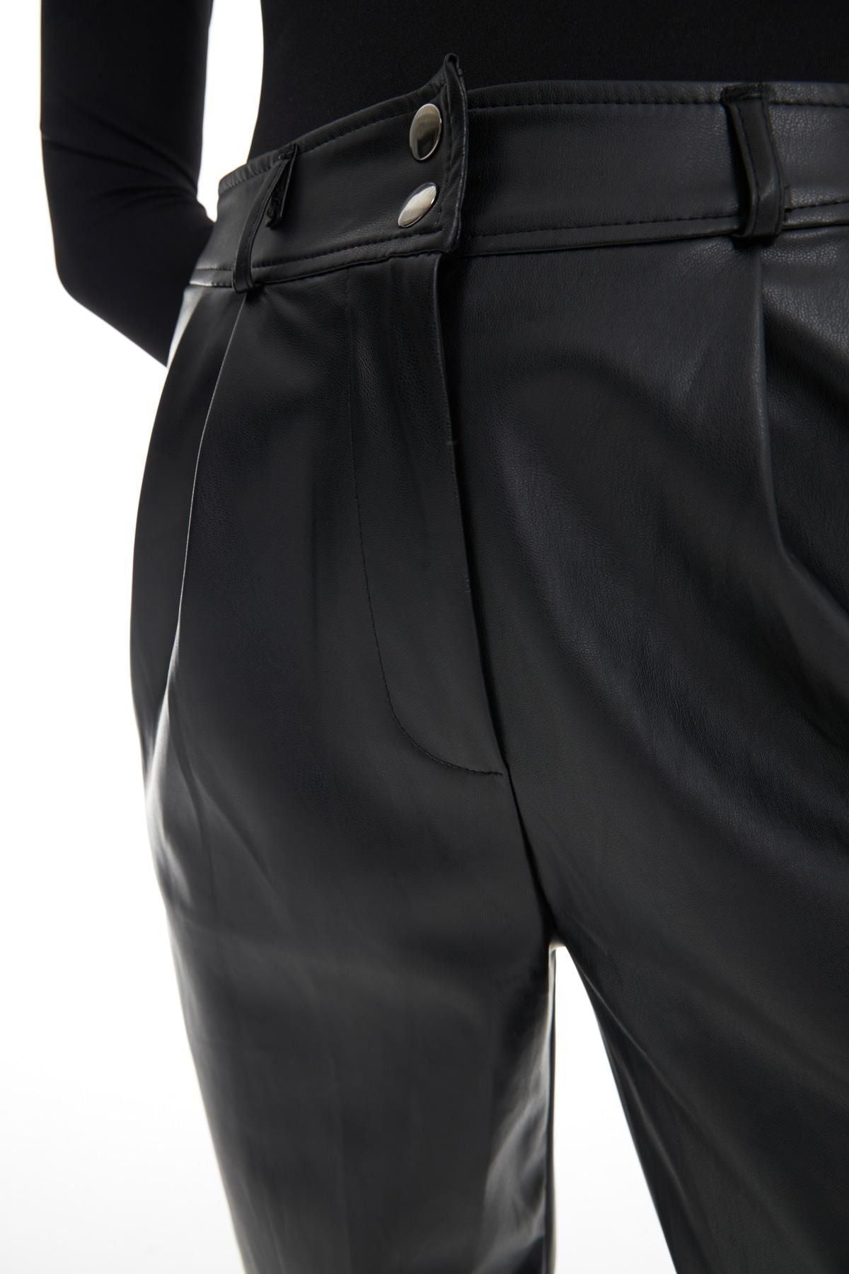 Leather Jogger Black With Snap Legs