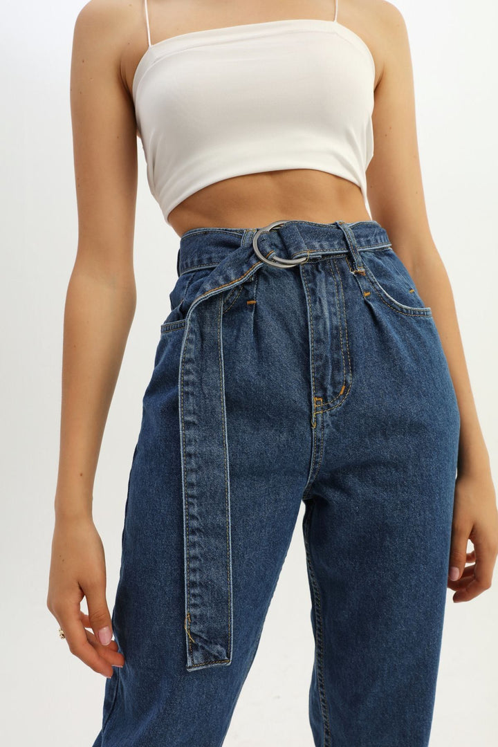 Kemerli Mom Jean Mavi