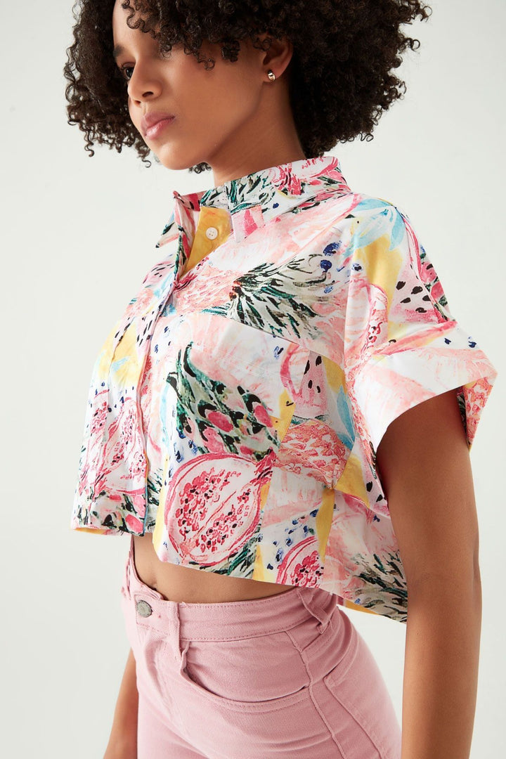 Patterned Crop Shirt Pink